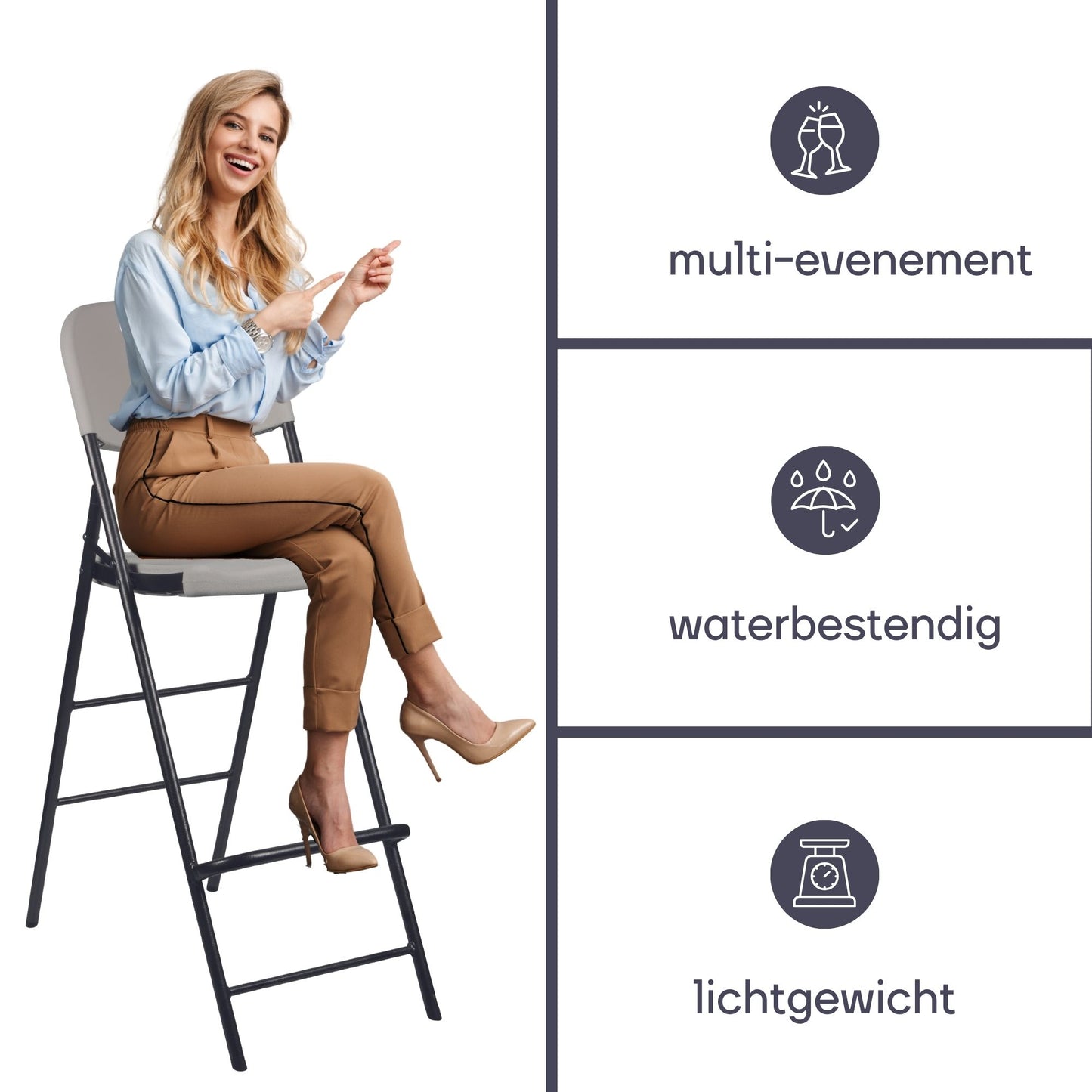 perel faltbarer Barhocker - weiß - 57 x 78 x 114 cm - mit Rückenlehne und Fußstütze - für den Innen- und Außenbereich - Belastbarkeit 200 kg