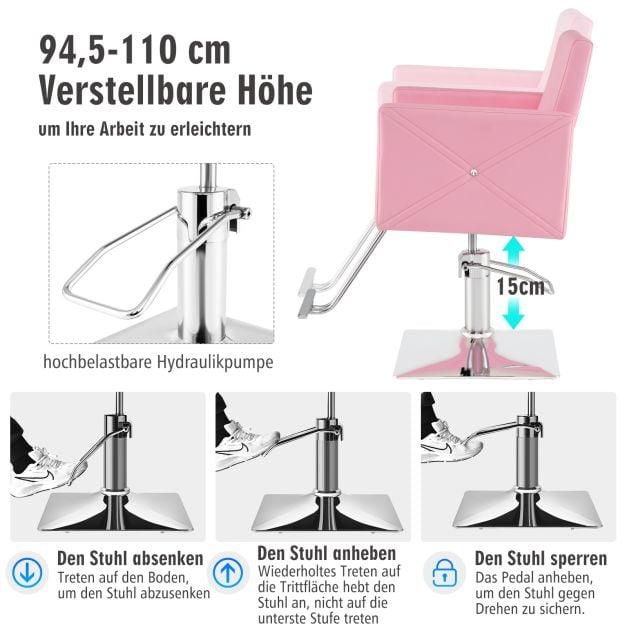 Coast Barber Chair Pink - Hydraulischer Salonstuhl mit Fußstütze - 63,5 x 79 x 94,5-110 c