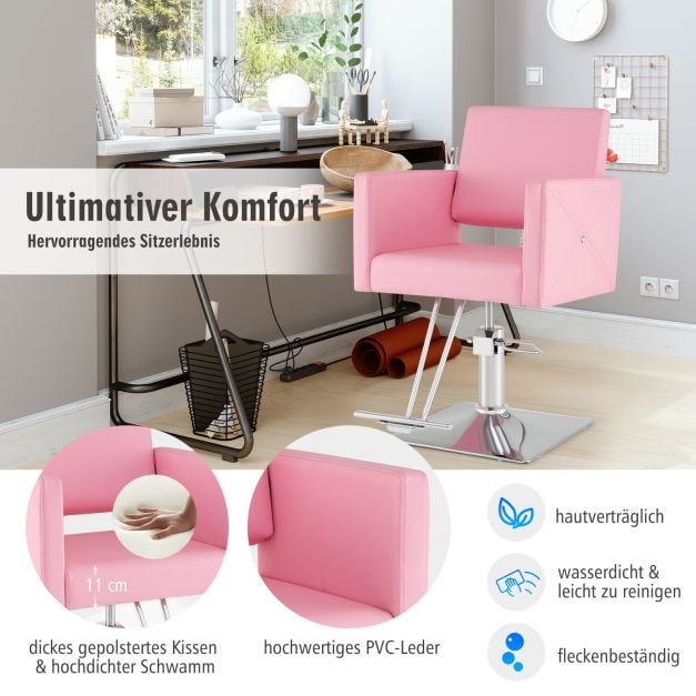 Coast Barber Chair Pink - Hydraulischer Salonstuhl mit Fußstütze - 63,5 x 79 x 94,5-110 c