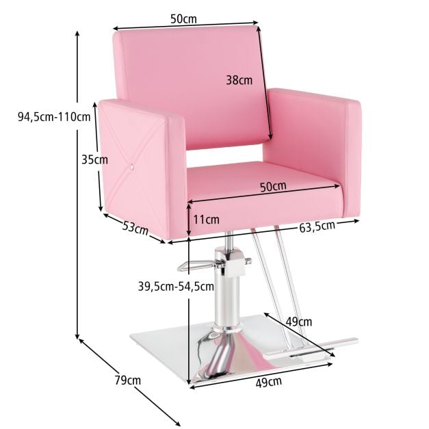 Coast Barber Chair Pink - Hydraulischer Salonstuhl mit Fußstütze - 63,5 x 79 x 94,5-110 c