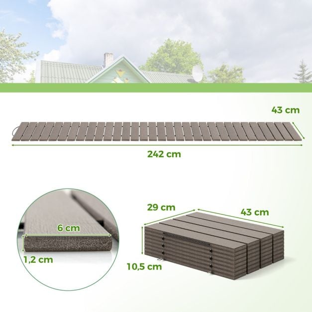Coast Roll-out Gartenweg Grau - Wetterfester HDPE-Weg mit Holzoptik - 242 x 43 cm