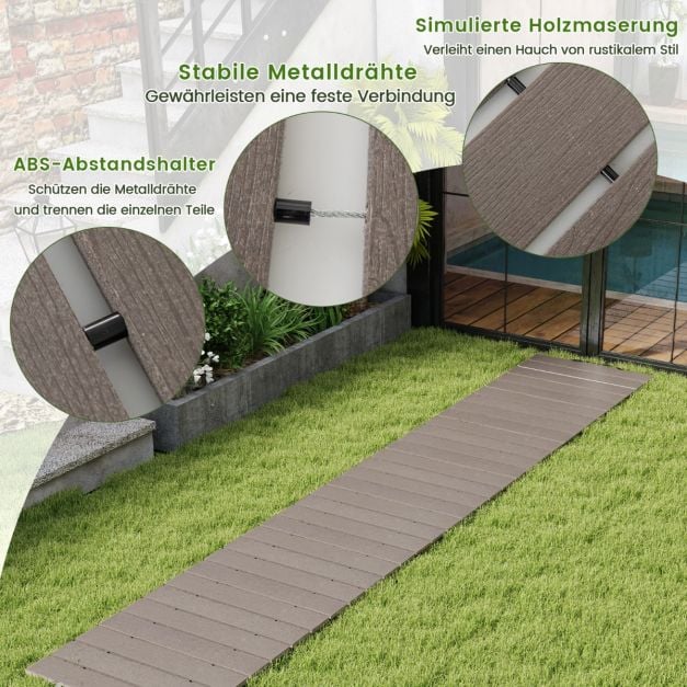 Coast Roll-out Gartenweg Grau - Wetterfester HDPE-Weg mit Holzoptik - 242 x 43 cm