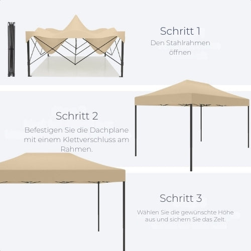 LifeGoods Pavillon Partyzelt - 3,0 x 4,5 m - Leicht aufbaubar, faltbar, wasserdicht - Tragetasche mit Rädern - Beige
