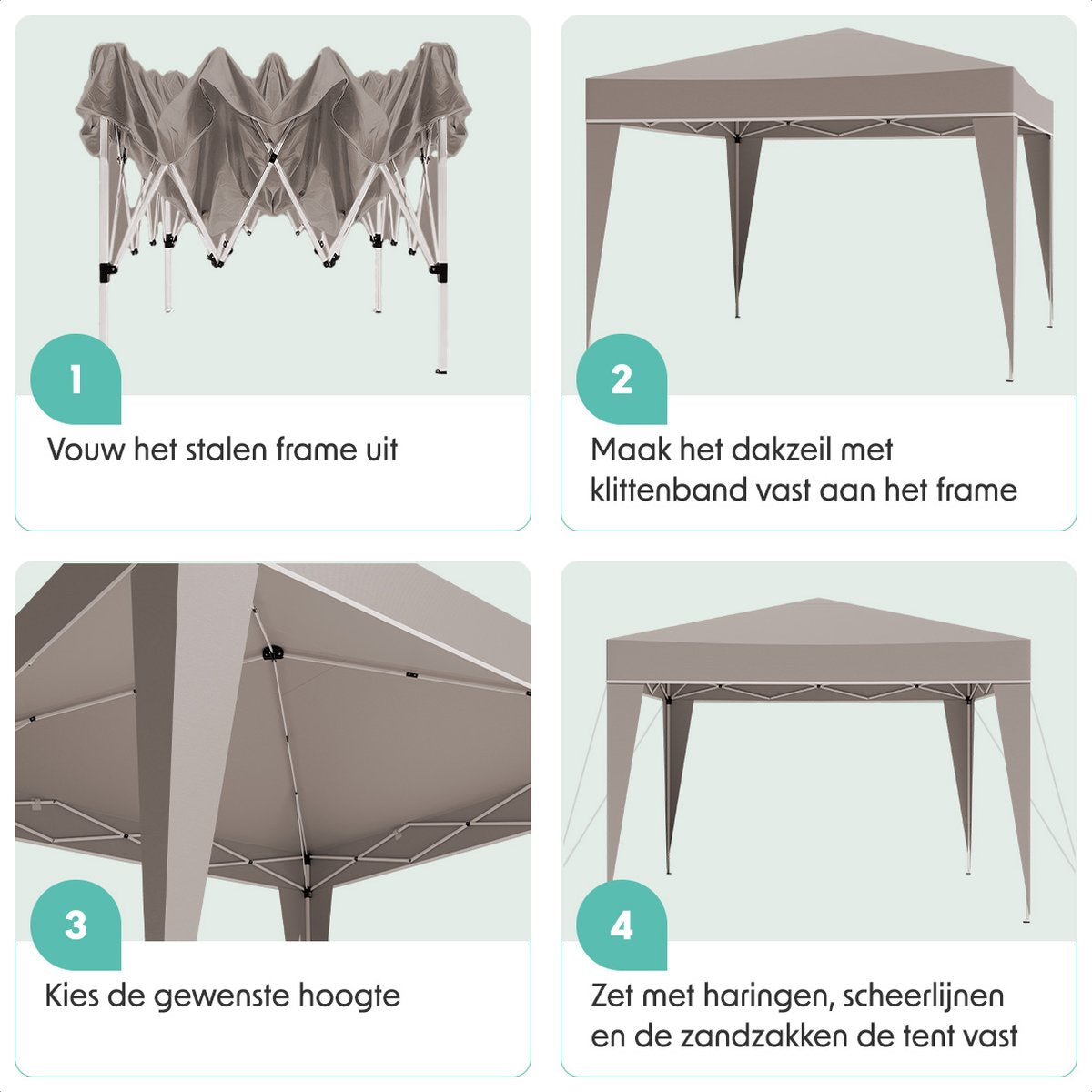 LifeGoods Partyzelt - Pavillon - EasyUp - Faltbar - Wasserdicht - Mit Tragetasche - 300 x 300 cm - Beige