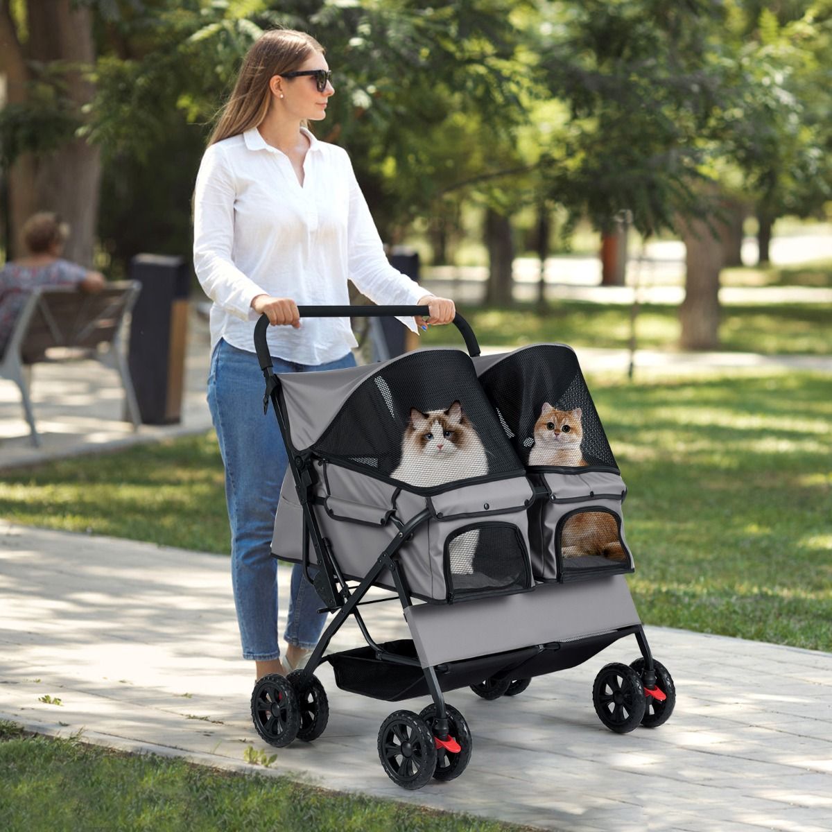 Coast Double Dog Buggy Grau - 80 x 72 x 101 cm - faltbar mit 2 Sitzen