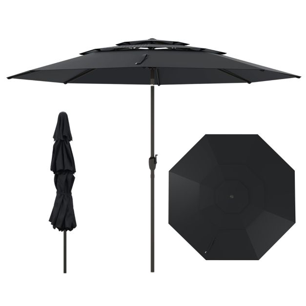 Coast Sonnenschirm 300 cm - 3-lagiger Tisch Sonnenschirm mit Kippmechanismus und Handkurbel - Schwarz