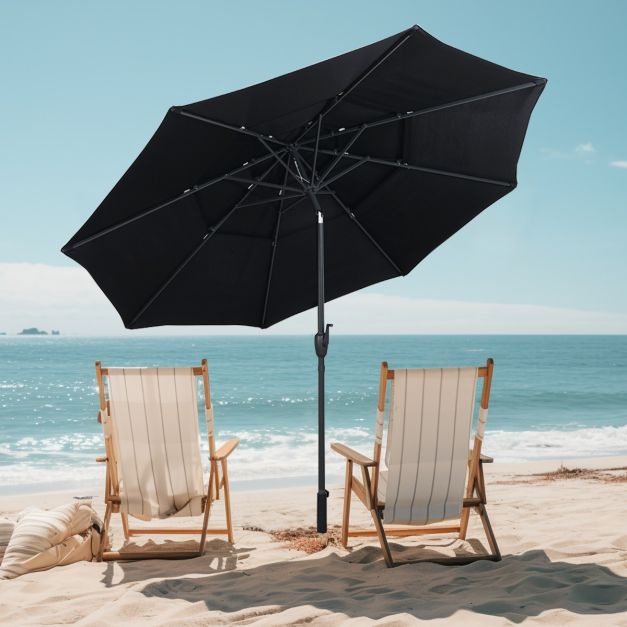 Coast Sonnenschirm 300 cm - 3-lagiger Tisch Sonnenschirm mit Kippmechanismus und Handkurbel - Schwarz
