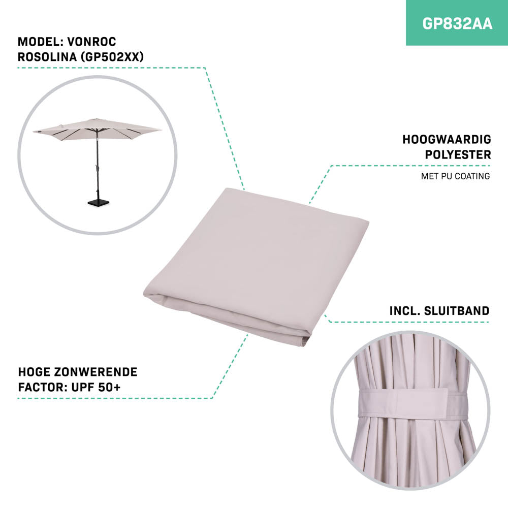 VONROC Sonnenschirmtuch 280x280cm Beige - Ersatztuch für Stocksonnenschirm Rosolina GP502XX