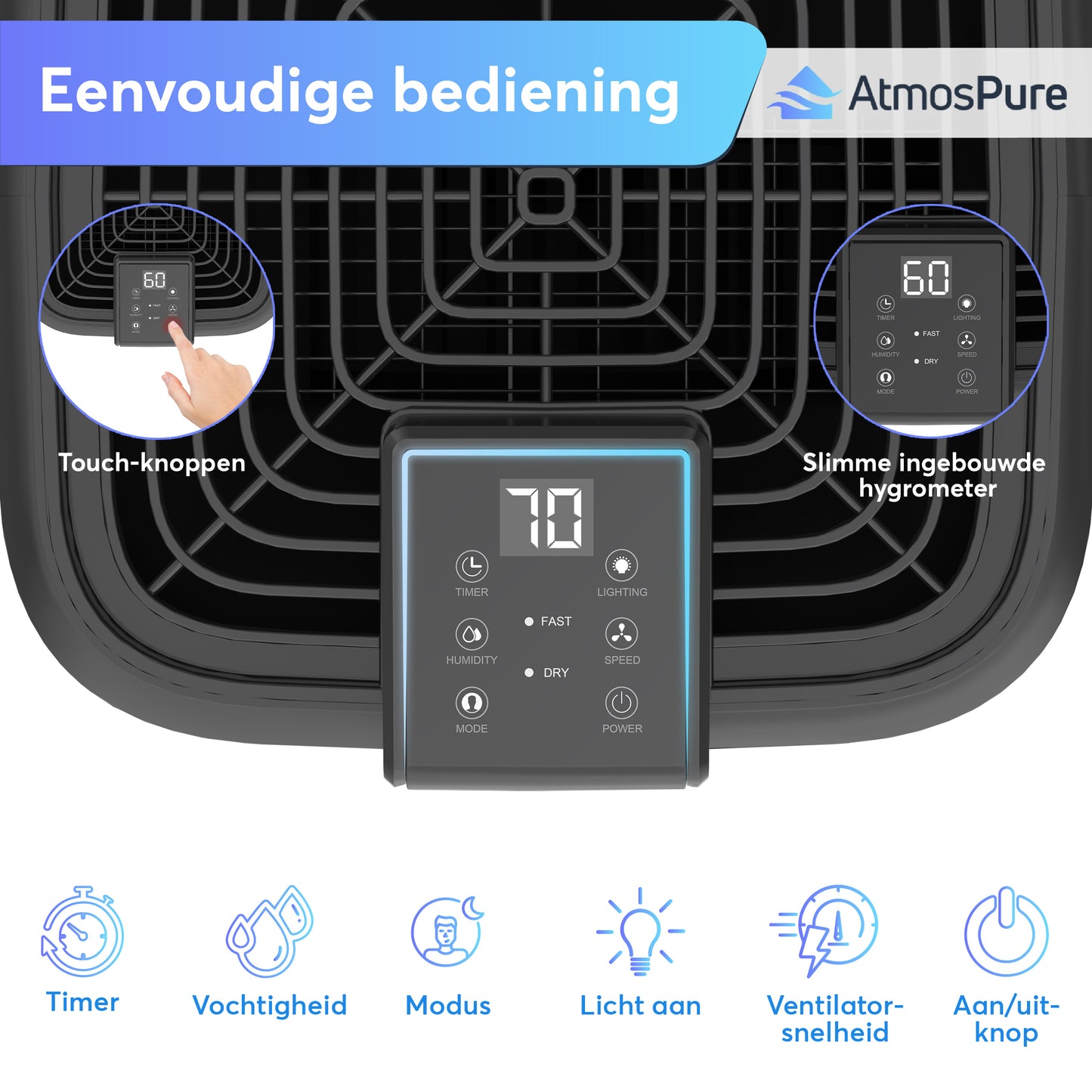 AtmosPure® Luftentfeuchter AirDry Elite - 12 L pro Tag - Waschtrockenfunktion - Für Waschküche, Bad, Wohnzimmer und Keller - Schwarz