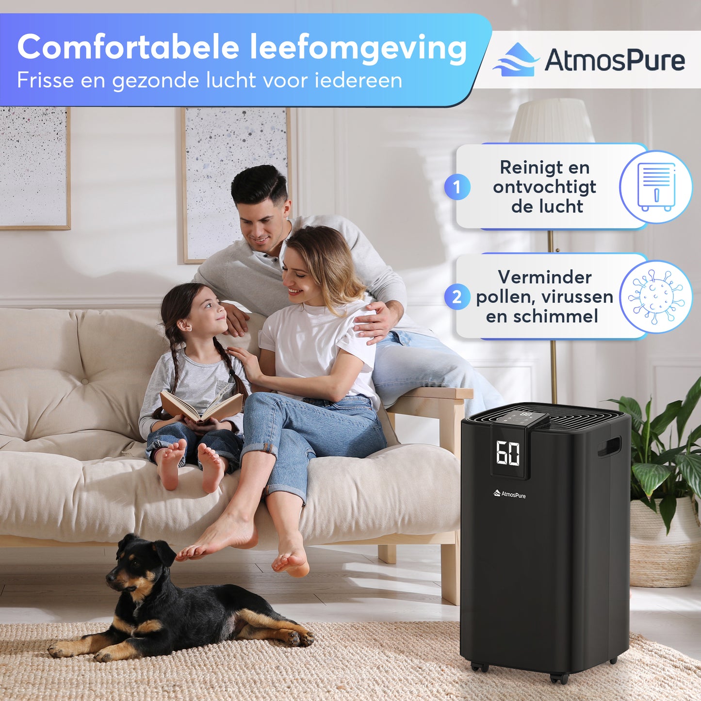 AtmosPure® Luftentfeuchter AirDry Elite - 12 L pro Tag - Waschtrockenfunktion - Für Waschküche, Bad, Wohnzimmer und Keller - Schwarz