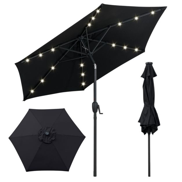 Coast Sunshade - Solarenergie - LED-Beleuchtung - Neigbar bis zu 35° - Kurbelmechanismus - Belüftetes Tuch - 230 cm - Schwarz