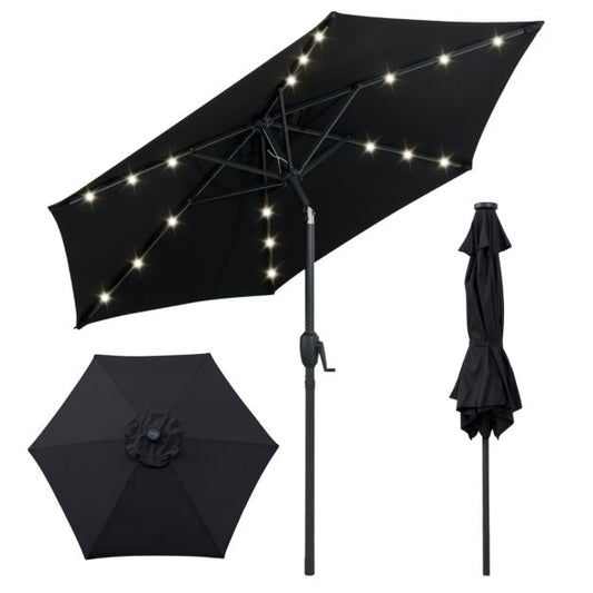 Coast Sunshade - Solarenergie - LED-Beleuchtung - Neigbar bis zu 35° - Kurbelmechanismus - Belüftetes Tuch - 230 cm - Schwarz