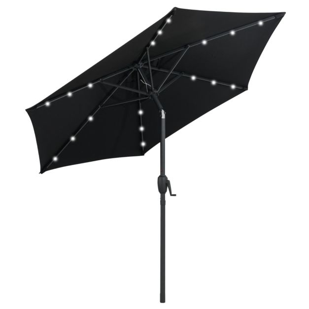 Coast Sunshade - Solarenergie - LED-Beleuchtung - Neigbar bis zu 35° - Kurbelmechanismus - Belüftetes Tuch - 230 cm - Schwarz