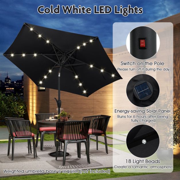 Coast Sunshade - Solarenergie - LED-Beleuchtung - Neigbar bis zu 35° - Kurbelmechanismus - Belüftetes Tuch - 230 cm - Schwarz