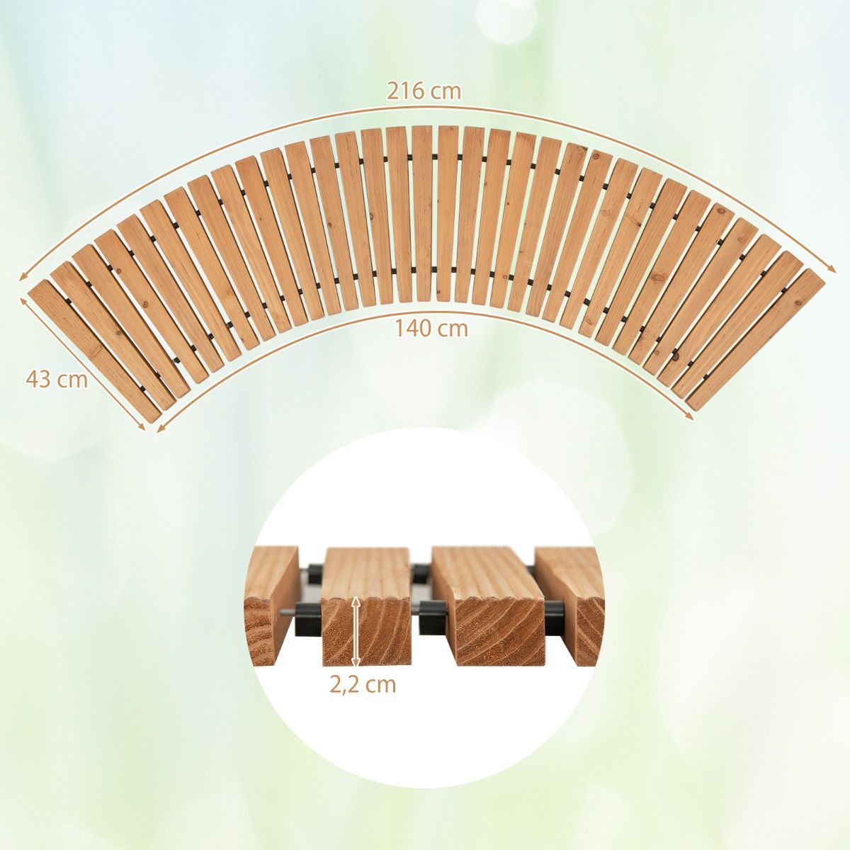 Küstensteg Gebogen - Anti-Rutsch - 216 x 43 cm - Holzfarbe