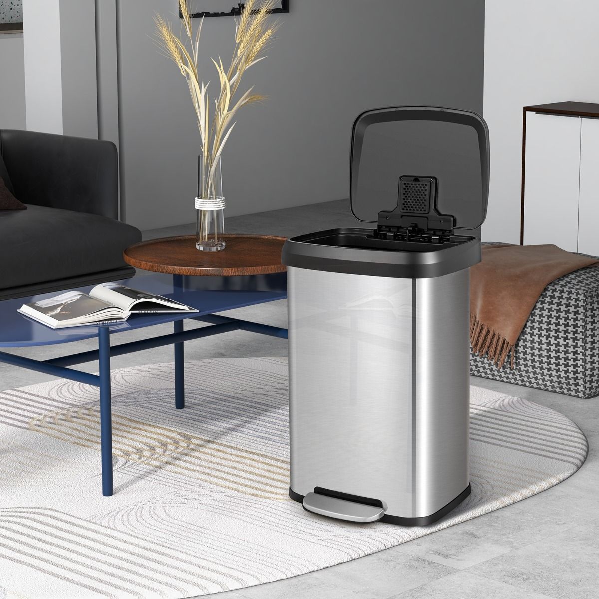 Coast Mülleimer mit Fußpedal - 50L - Silber - Edelstahl - 41 x 39 x 61 cm