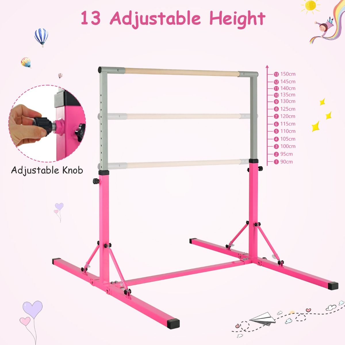Coast Gymnastikgestell - Höhenverstellbar - Max. 100 kg - 136 x 172 x 150 cm - Rosa