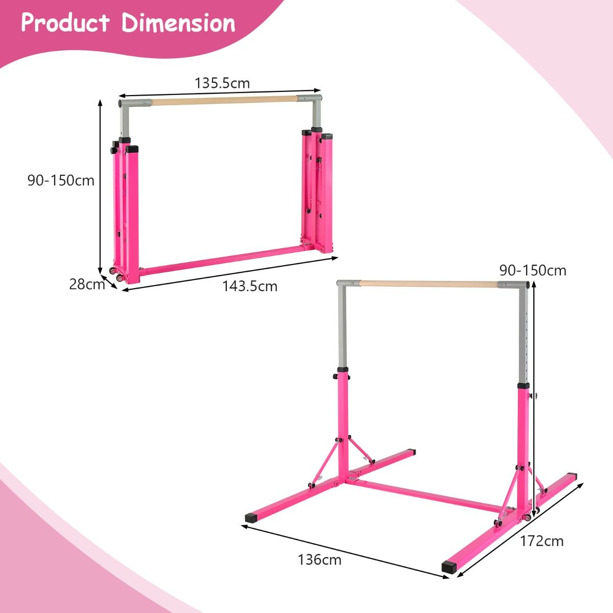 Coast Gymnastikgestell - Höhenverstellbar - Max. 100 kg - 136 x 172 x 150 cm - Rosa