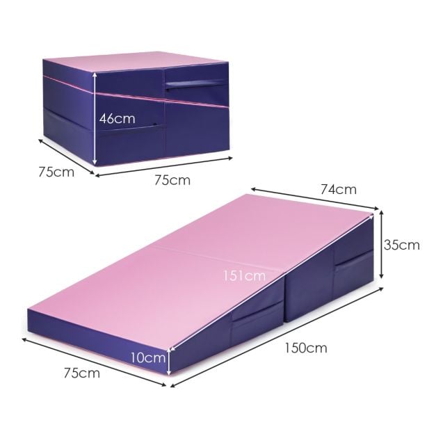 Coast Wedge Gymnastikmatte Pink/Lila - faltbare 2-in-1 Trainingsmatte mit Griffen - 150 x 75 x 36 cm