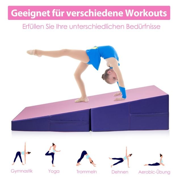 Coast Wedge Gymnastikmatte Pink/Lila - faltbare 2-in-1 Trainingsmatte mit Griffen - 150 x 75 x 36 cm