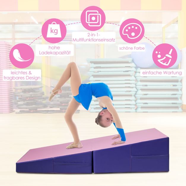 Coast Wedge Gymnastikmatte Pink/Lila - faltbare 2-in-1 Trainingsmatte mit Griffen - 150 x 75 x 36 cm