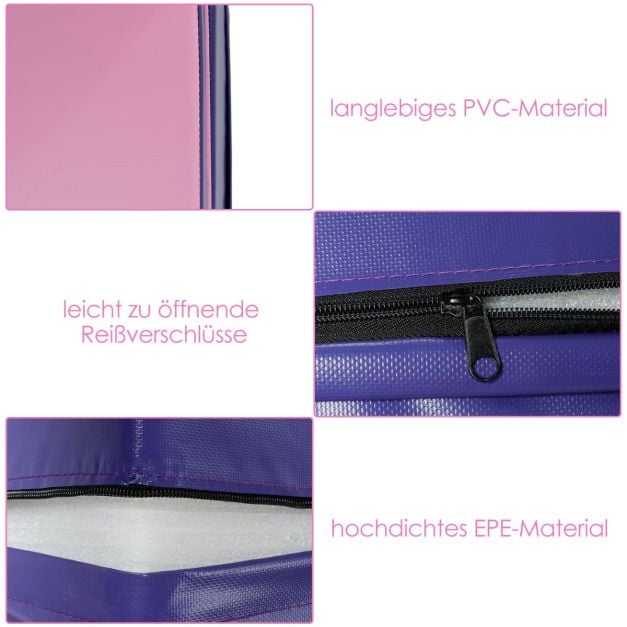 Coast Wedge Gymnastikmatte Pink/Lila - faltbare 2-in-1 Trainingsmatte mit Griffen - 150 x 75 x 36 cm