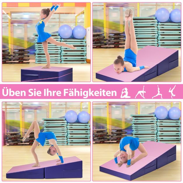 Coast Wedge Gymnastikmatte Pink/Lila - faltbare 2-in-1 Trainingsmatte mit Griffen - 150 x 75 x 36 cm