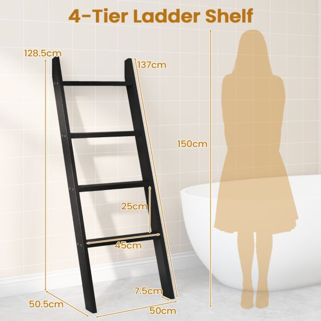 Coast Handtuchleiter 4-lagig - Schwarz - 50 x 7,5 x 137 cm - Massivholz - Wand- und Anlehnmodell