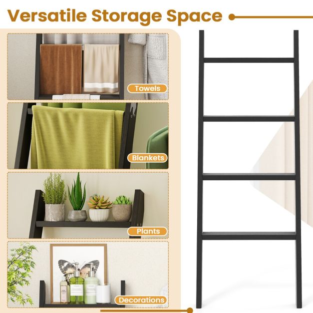 Coast Handtuchleiter 4-lagig - Schwarz - 50 x 7,5 x 137 cm - Massivholz - Wand- und Anlehnmodell