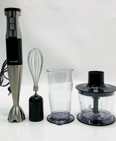 Hanseatic Stabmixer 3-in-1 1000W - Schwarz/Silber - mit Schneebesen, Zerkleinerer und hohem Messbecher