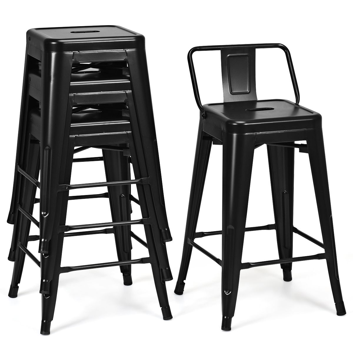 Coast 4er-Set Barhocker - Metall - Schwarz - Anti-Rutsch-Füße - 43 x 43 x 79 cm