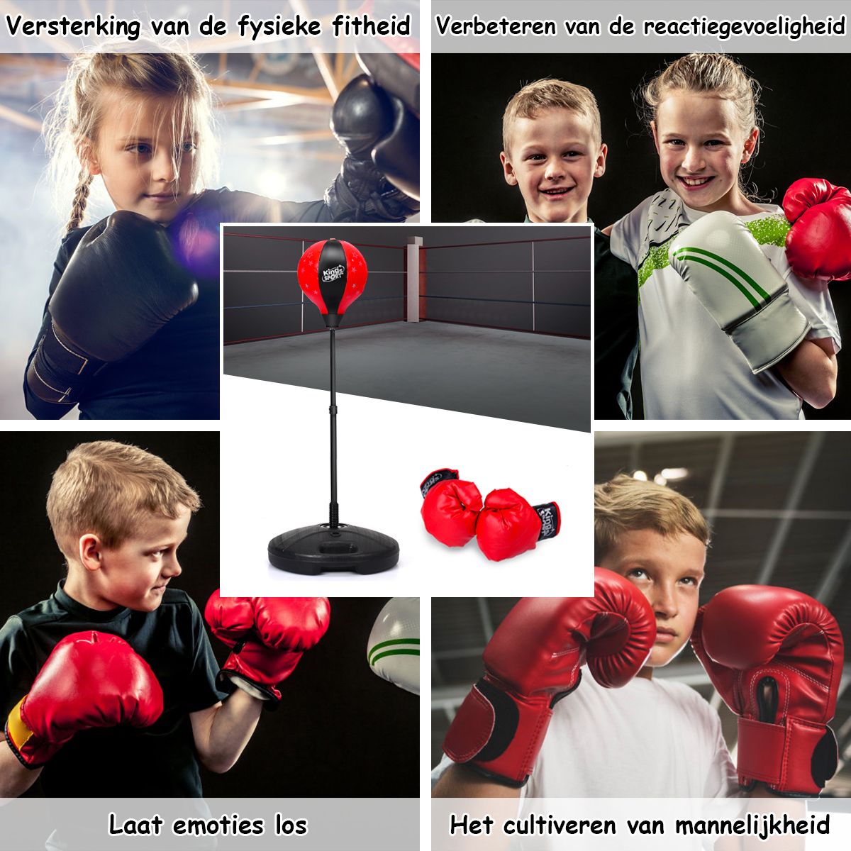 Coast Kinderboxset Verstellbarer Boxballhalter mit Handschuhen und Pumpe 81-123,5 cm Schwarz/Rot