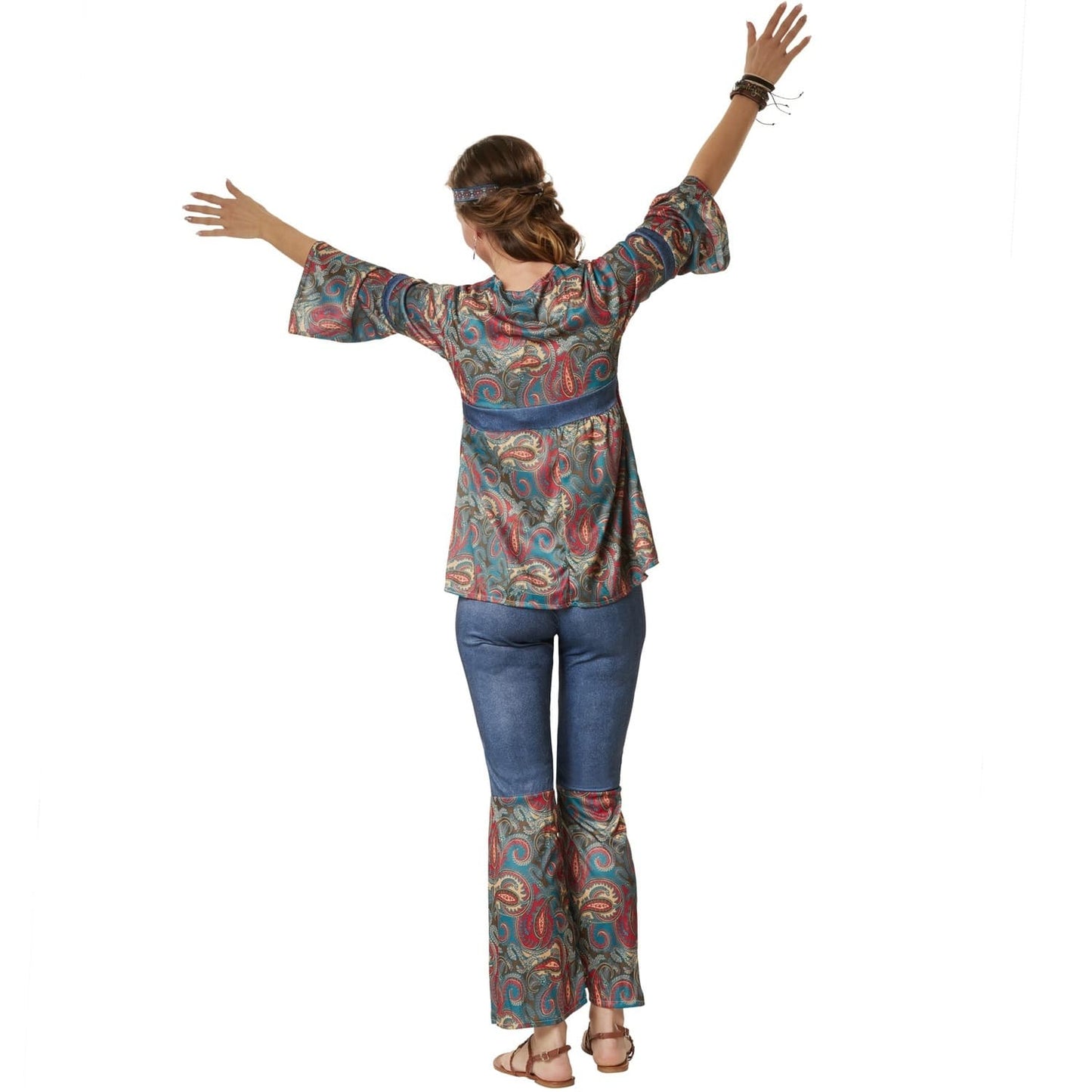 hippie girl harmony kostüm - damen größe l - multicolor - elastische hose mit weitem bein