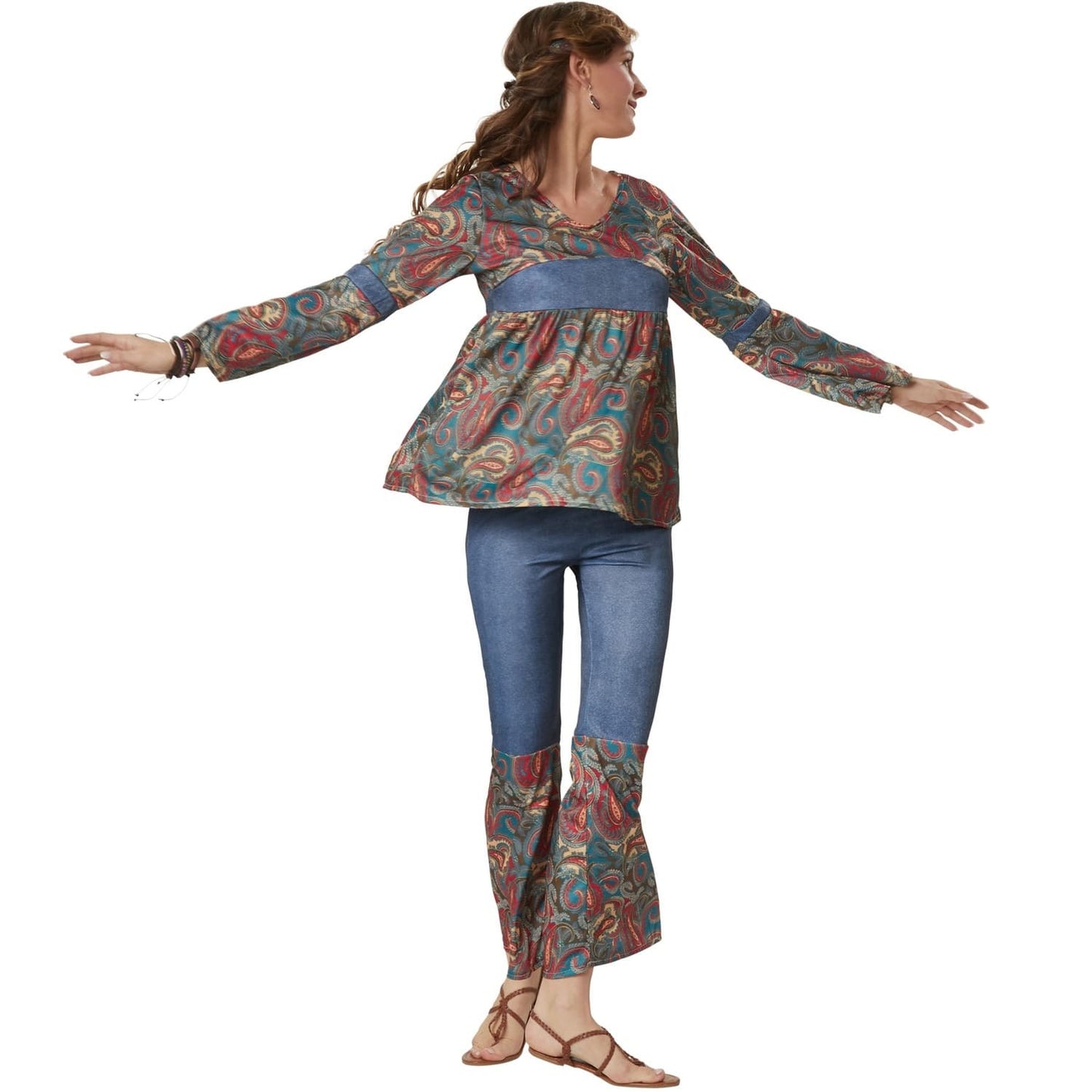 hippie girl harmony kostüm - damen größe l - multicolor - elastische hose mit weitem bein