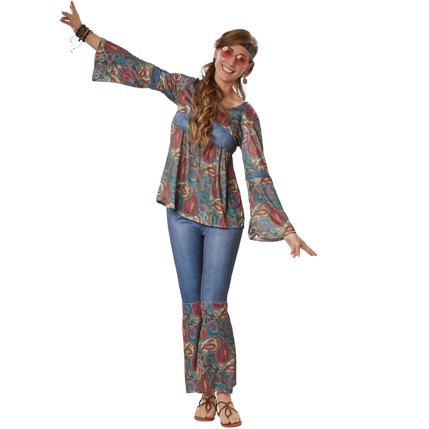 hippie girl harmony kostüm - damen größe l - multicolor - elastische hose mit weitem bein
