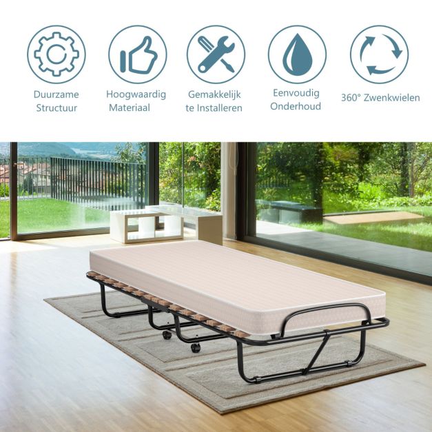 Küstenbett - faltbar - bis zu 120kg. - Inkl. Memory-Schaum-Matratze - 80 x 190 x 39 cm - Beige