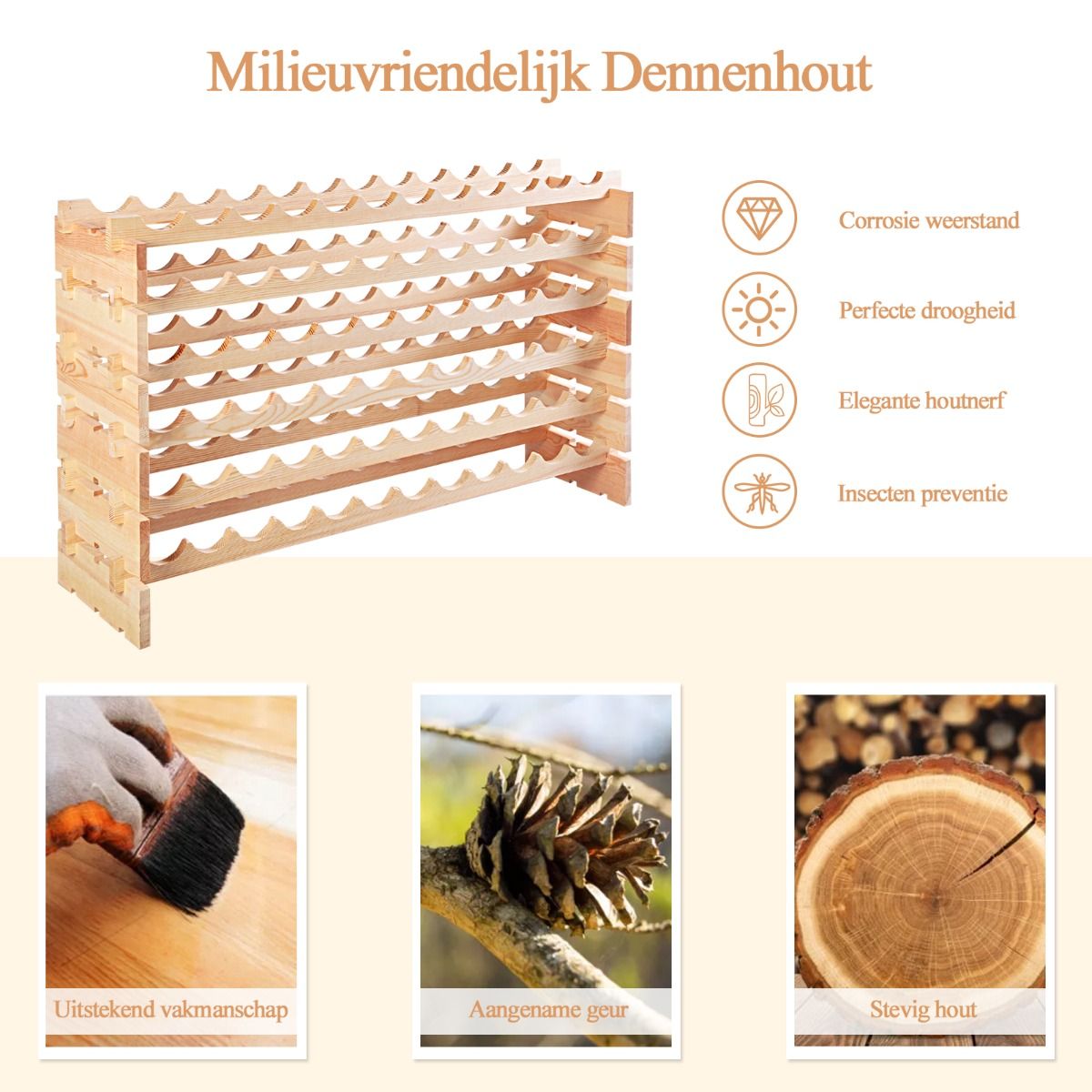Coast Flaschenregal aus Holz - Kapazität für 72 Flaschen - 6 Ebenen - 119 x 29 x 72 cm - Kiefernholz