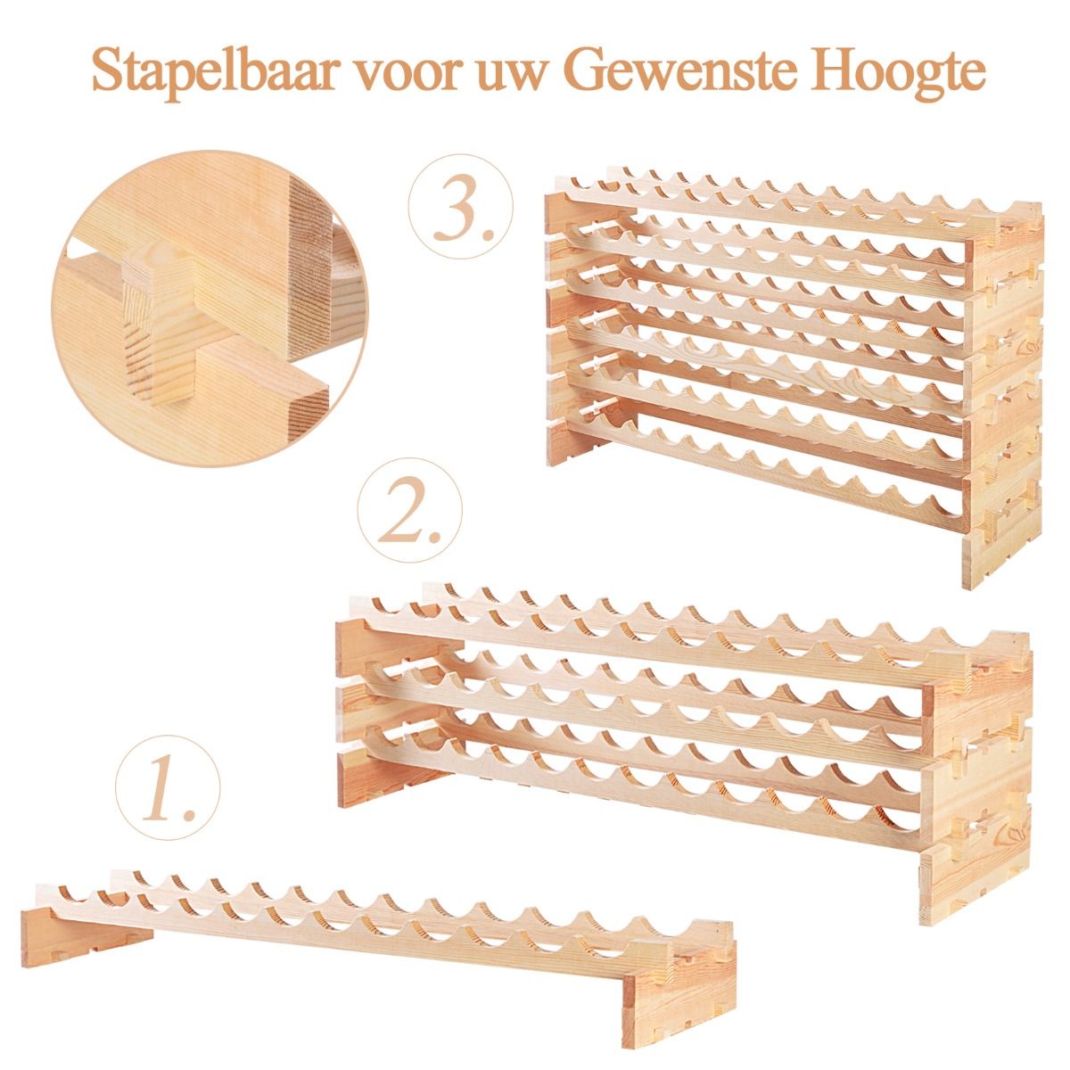 Coast Flaschenregal aus Holz - Kapazität für 72 Flaschen - 6 Ebenen - 119 x 29 x 72 cm - Kiefernholz