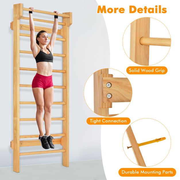 Coast Climbing Wall Natural - Gymnastikwand mit Reckstange - 81 x 14 x 195 cm - 150 kg Belastbarkeit