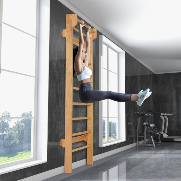 Coast Climbing Wall Natural - Gymnastikwand mit Reckstange - 81 x 14 x 195 cm - 150 kg Belastbarkeit