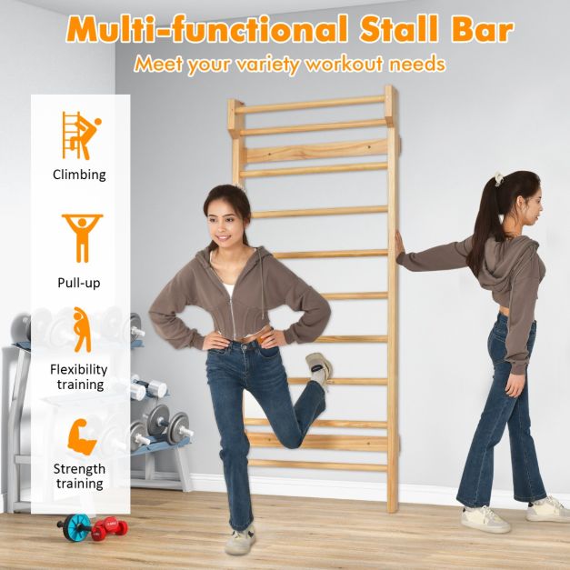 Coast Climbing Wall Natural - Gymnastikwand mit Reckstange - 81 x 14 x 195 cm - 150 kg Belastbarkeit