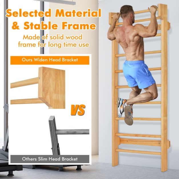 Coast Climbing Wall Natural - Gymnastikwand mit Reckstange - 81 x 14 x 195 cm - 150 kg Belastbarkeit