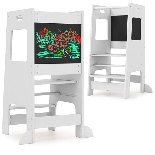 Coast Kitchen Steps für Kleinkinder - Kinderhocker aus Holz mit Activity Board - Verstellbar 30/40 cm - Sicherheitsschiene - Weiß 60 x 49 x 91,5 cm