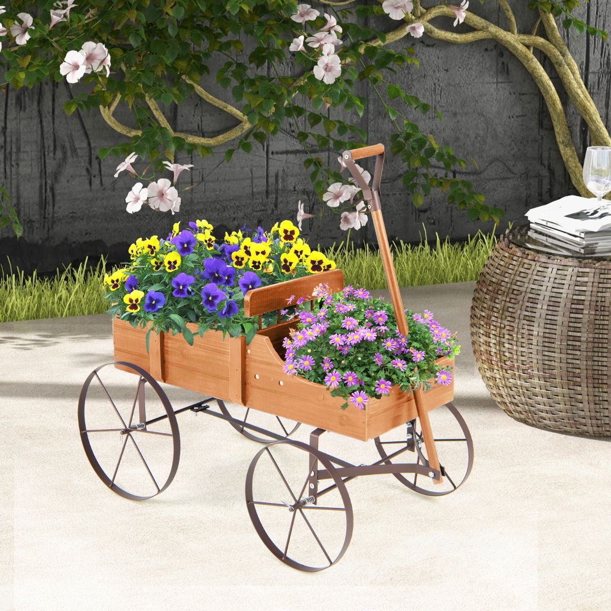 Coast Holz-Pflanzenwagen mit 2 Sektionen und Rädern - 62x34x61 cm - Orange