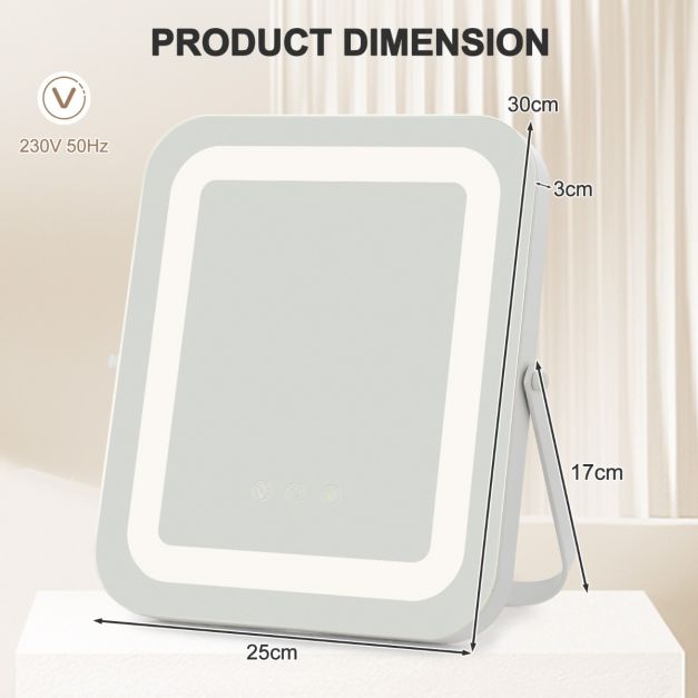 Coast Make-up-Spiegel - 3 Farb-LED - 360° drehbar - 240V - 27,5 x 3 x 31cm - Weiß