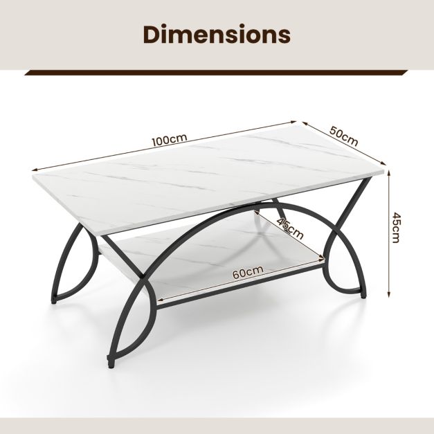 Coast Couchtisch - Marmorplatte - Metallgestell - 100 x 50 x 45 cm - Schwarz/Weiß