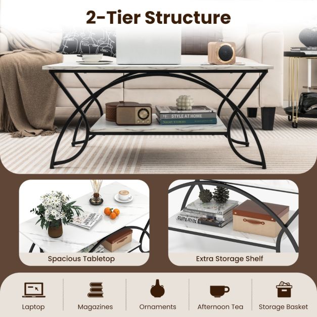 Coast Couchtisch - Marmorplatte - Metallgestell - 100 x 50 x 45 cm - Schwarz/Weiß