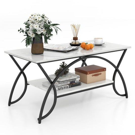 Coast Couchtisch - Marmorplatte - Metallgestell - 100 x 50 x 45 cm - Schwarz/Weiß