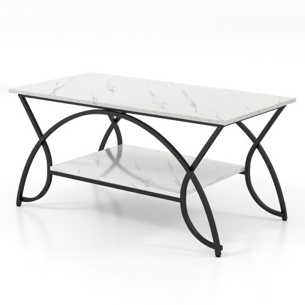 Coast Couchtisch - Marmorplatte - Metallgestell - 100 x 50 x 45 cm - Schwarz/Weiß