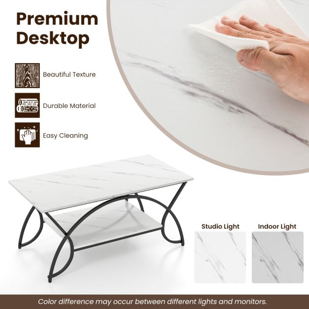 Coast Couchtisch - Marmorplatte - Metallgestell - 100 x 50 x 45 cm - Schwarz/Weiß